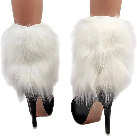 Faux Fur Boots Shoes Cuffs Leg Warmers Fuzzy Boot Covers - Picture 4 of 7